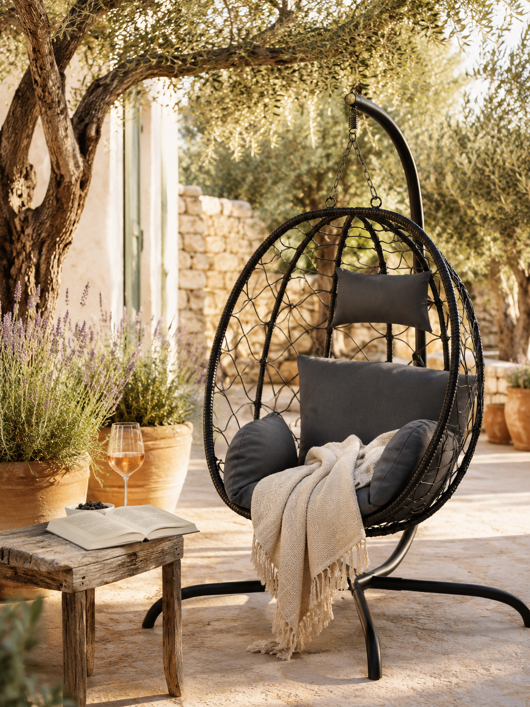 Le Mistral, Fauteuil Suspendu en Rotin Noir | Summerbed