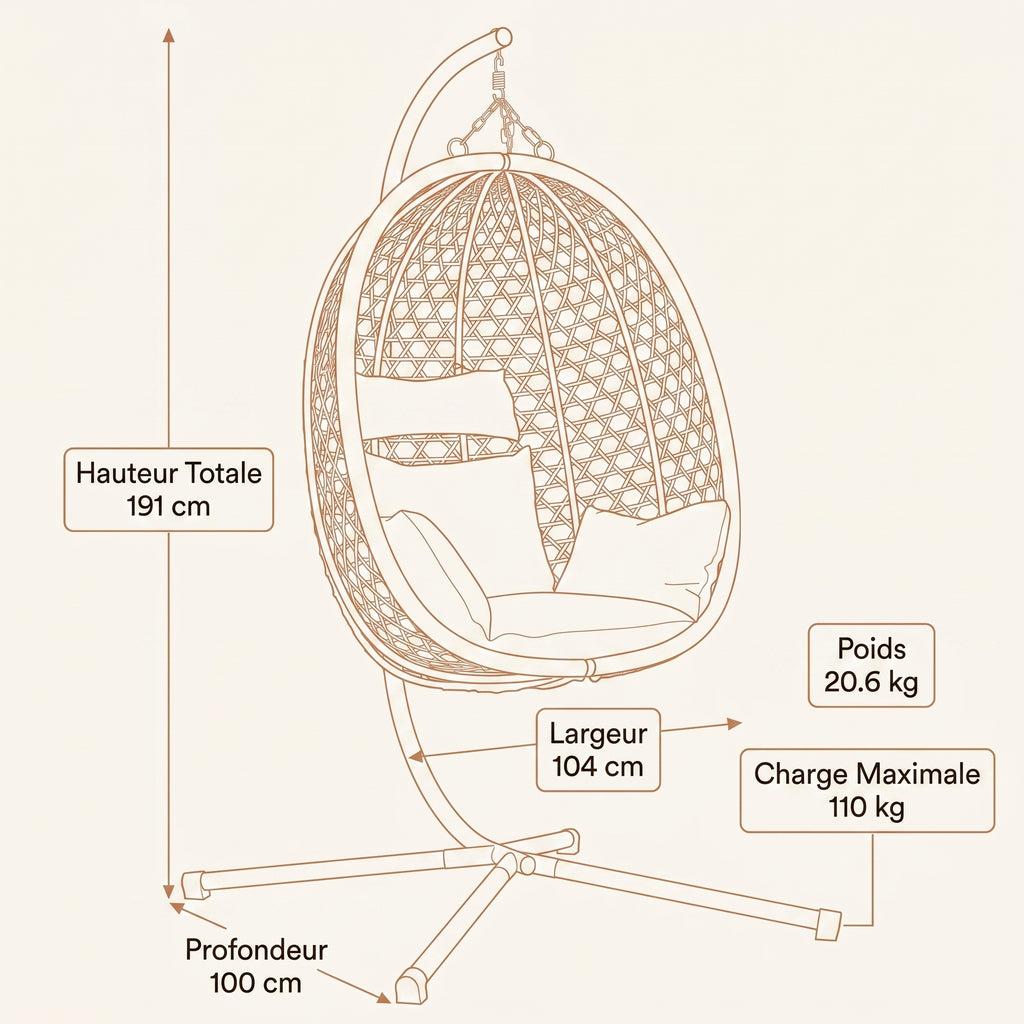 Le Porquerolles, Fauteuil Suspendu en Tissu Crème | Summerbed