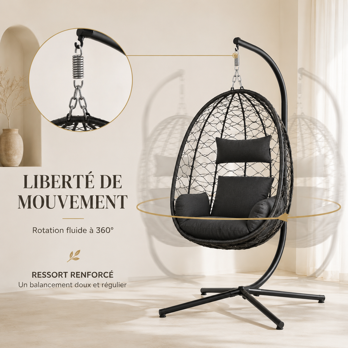 Le Mistral, Fauteuil Suspendu en Rotin Noir | Summerbed